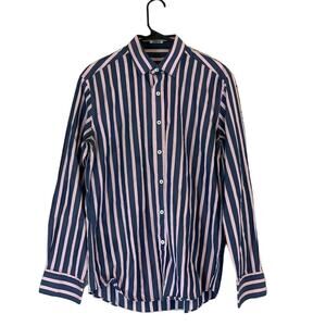Bugatchi Uomo shaped fit blue pink pinstripes long sleeves button shirt Size L